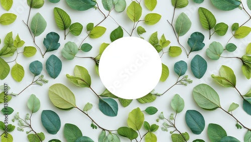 A vibrant spring arrangement showcases an array of fresh green leaves set against a light background, creating a perfect spot for text or graphics photo