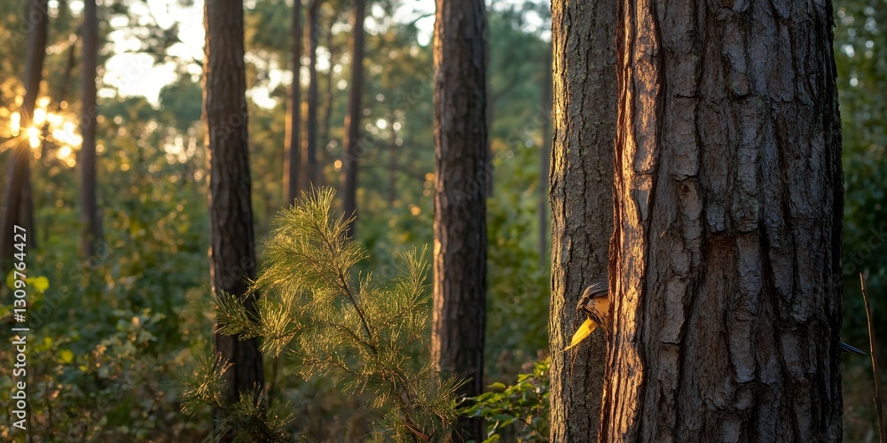 Sharp-shinned hawk weaving deftly between pine branches Sharp-shinned hawk weaving deftly between pine branches