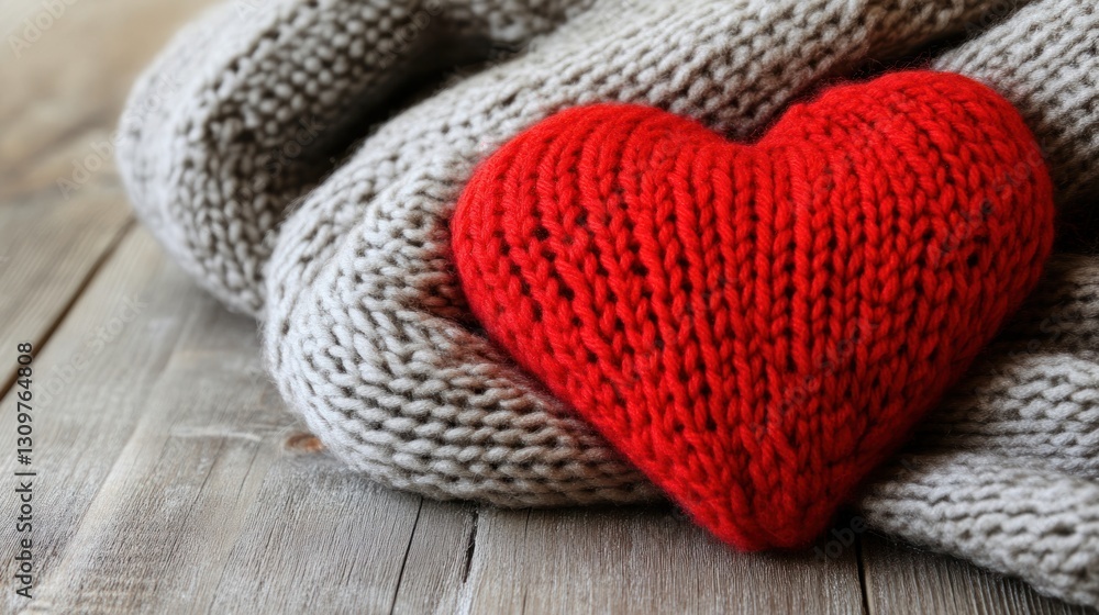 Knitted heart on a cozy wool blanket Knitted heart on a cozy wool blanket