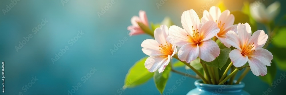 Sun-drenched jasmine bouquet in a blue vase, soft focus , macro, bloom, summer Sun-drenched jasmine bouquet in a blue vase, soft focus , macro, bloom, summer