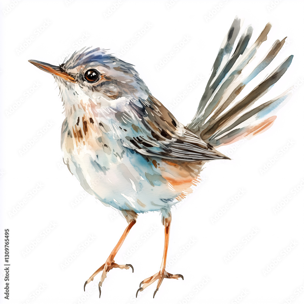 Fototapeta premium Watercolor Wren Illustration: Detailed Bird Portrait, Songbird Art, Natural History, Realistic Painting, Wildlife Art