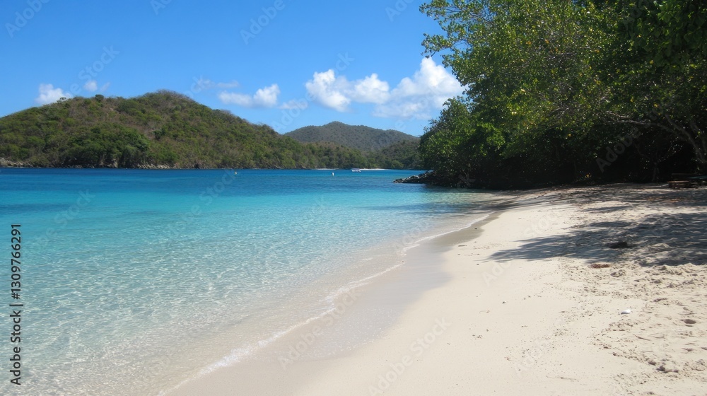 Tropical Beach, Turquoise Water, Lush Trees Tropical Beach, Turquoise Water, Lush Trees