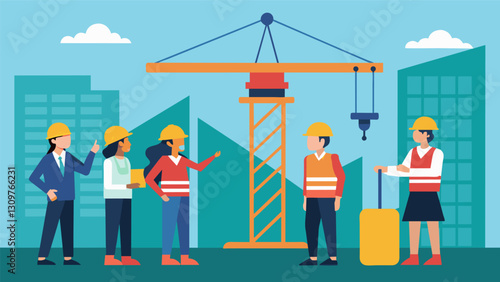 Trainees learning how to safely operate a crane a crucial skill for construction workers in building tall structures.. Vector illustration