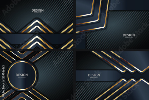 Dark gold geometric background design collage