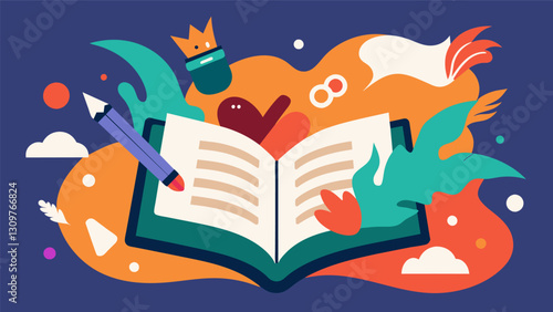 Bringing literature to life this journal highlights the beauty of language and the power of art in a creative and unique way.. Vector illustration