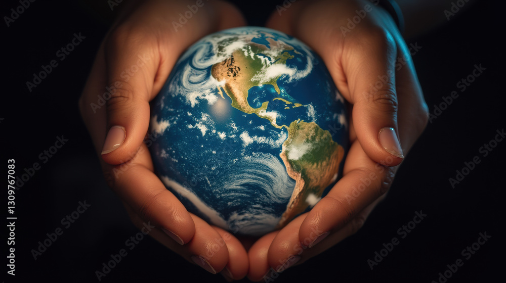 Hands holding globe, symbolizing care for Earth and environment Hands holding globe, symbolizing care for Earth and environment