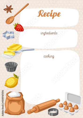 Background with bakery utensils. Cooking tools for home and recipe items.