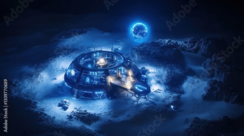 Fototapeta Naklejka Na Ścianę i Meble -  Futuristic Lunar Base at Night