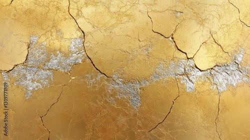 Gilded age elegance: Abstract gold and silver textured wall with visible cracks