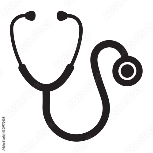 stethoscope black silhouette vector Background white