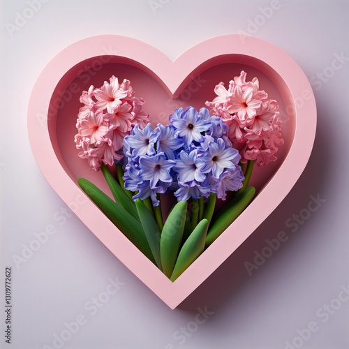 Colorful Hyacinths Arranged in a Heart-Shaped Box for a Romantic Celebration