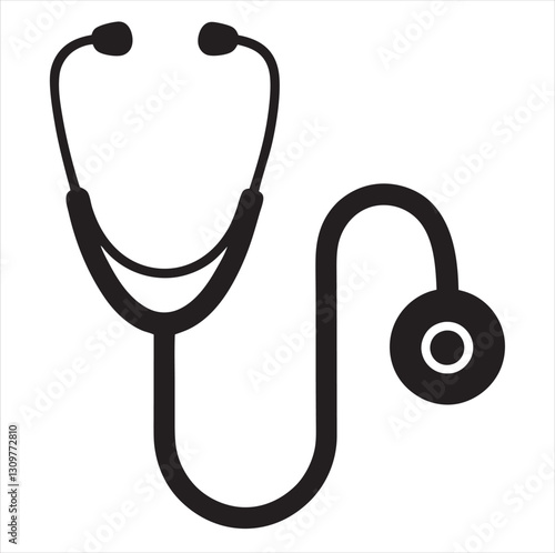 stethoscope black silhouette vector Background white