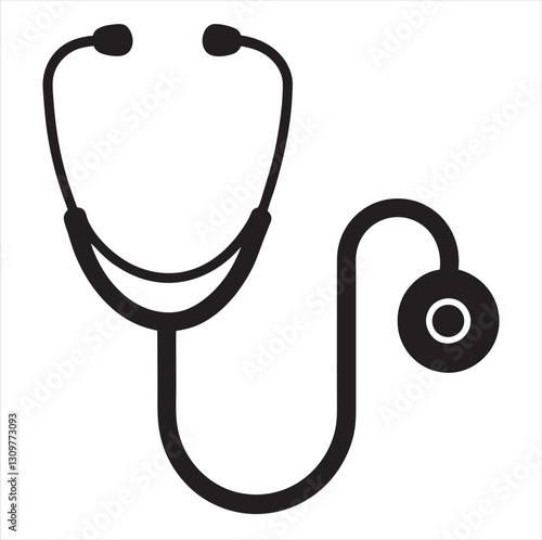 stethoscope black silhouette vector Background white