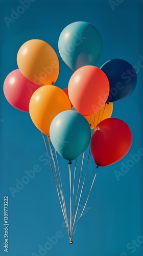 Colorful Balloons Floating Against a Bright Blue Sky During a Festive Outdoor...