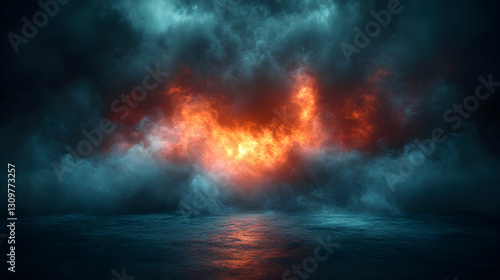 Wallpaper Mural Fiery, demonic clouds over dark water Torontodigital.ca