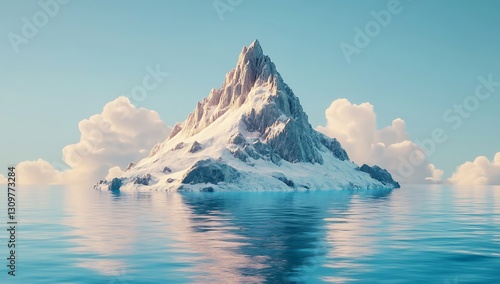 Wallpaper Mural Majestic snow-capped mountain reflected in an ice-blue lake, serene winter landscape, untouched wilderness beauty, perfect nature photography." Torontodigital.ca
