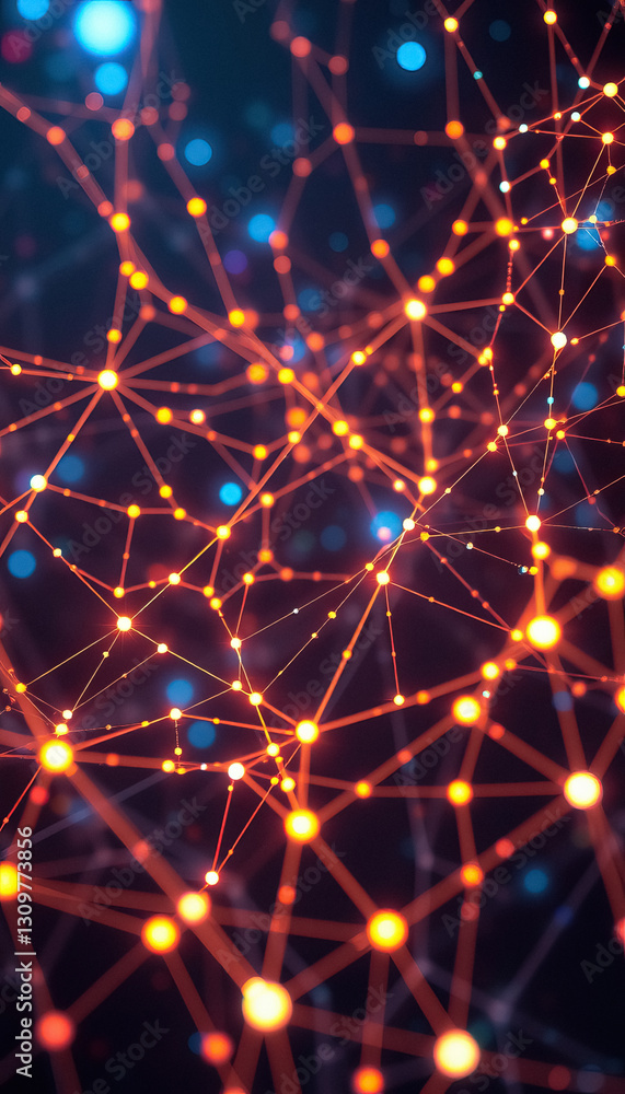 Network Nodes Abstract depiction of connected elements with glowing orbs and interlinking lines Network Nodes Abstract depiction of connected elements with glowing orbs and interlinking lines