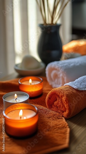 Relaxing Spa Setting With Candles and Flowers in a Serene Environment