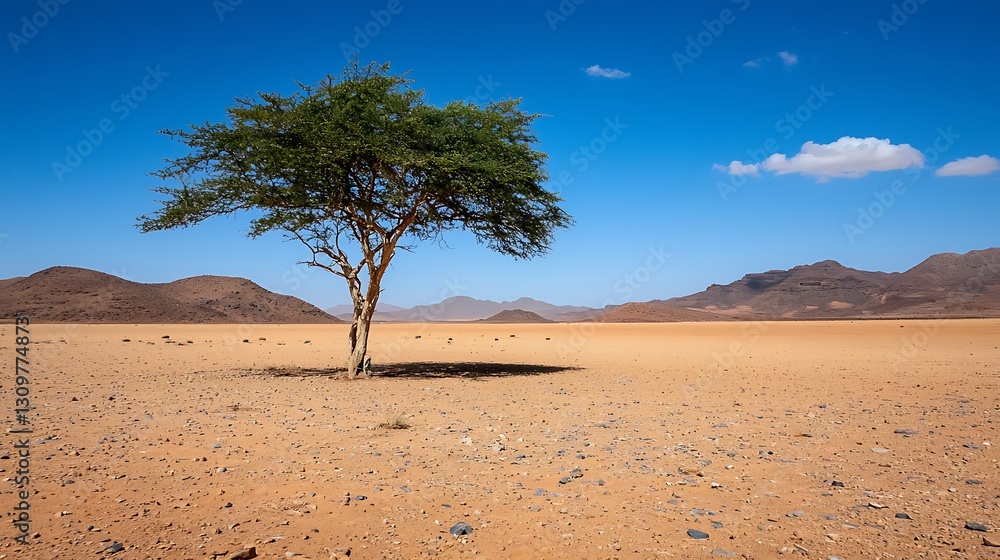 Lone tree thrives in arid plain, mountains backdrop, symbolizing resilience, environmental challenges, web ads Lone tree thrives in arid plain, mountains backdrop, symbolizing resilience, environmental challenges, web ads