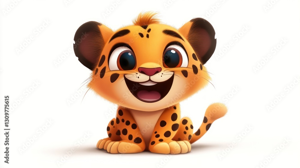 A Cute Smiling Cartoon Cheetah Sitting on a White Background A Cute Smiling Cartoon Cheetah Sitting on a White Background