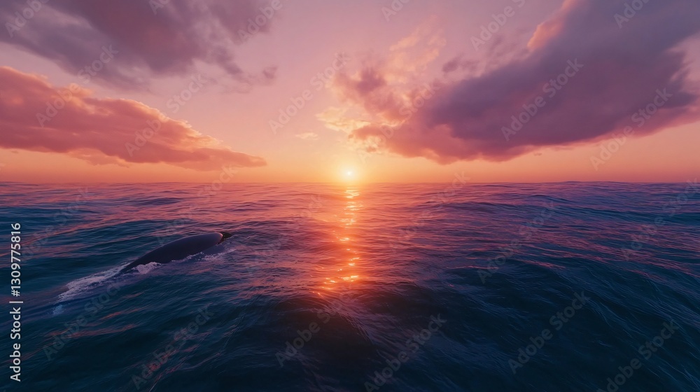 Naklejka premium Aweinspiring Sunset Encounter with Whales