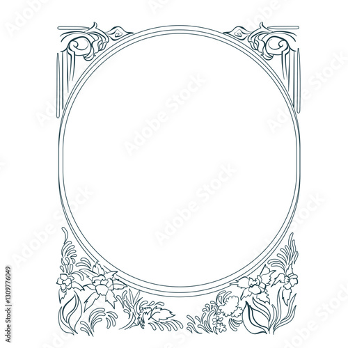 art nouveau abstract leaves floral vector frame line artistic