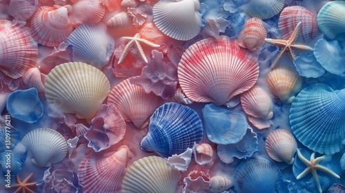 Colorful Assortment of Seashells on a Sandy Background in a Coastal Setting