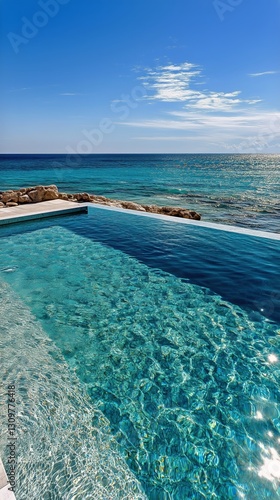 Infinity Pool Overlooks Serene Ocean Waters Under a Clear Sky