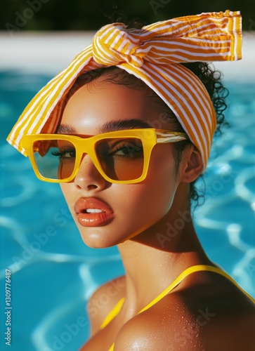 Stylish Summer Look With Bright Accessories and Sunny Vibe by the Pool