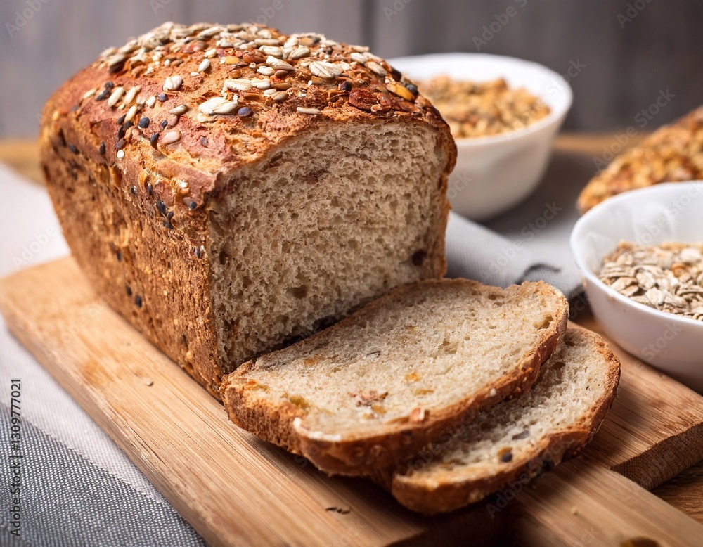 Whole Wheat Bread with Mixed Cereal, Healthy home cooking concept Whole Wheat Bread with Mixed Cereal, Healthy home cooking concept