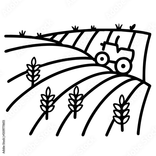 sustainability Agrotourism doodle line art. a cornfield clipart farming 