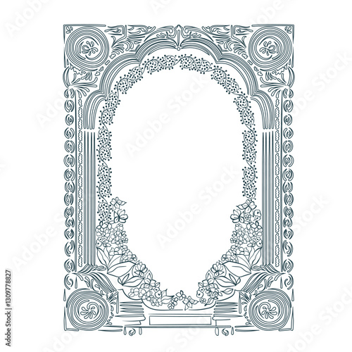 Indian ornamental flowery vector nature frame line artistic