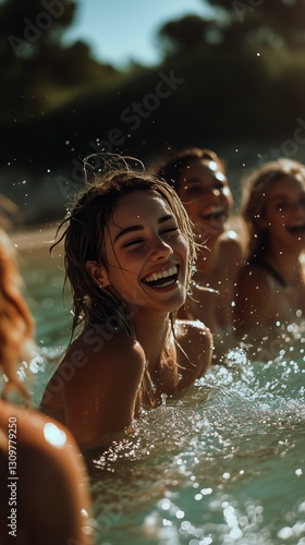 Joyful Summer Day in the Pool With Friends Splashing Water and Enjoying the Sun