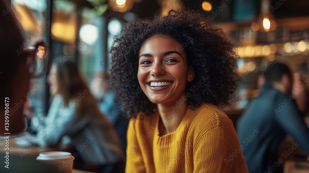 Happy Young Woman Smiling in a Coffee Shop Happy Young Woman Smiling in a Coffee Shop