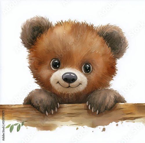 Cute Bear Cub Peeking Over a Bright White Surface in a Cheerful Portrait Style