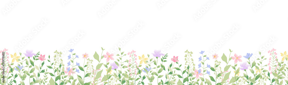 Spring Flowers Border Isolated Wite Background Spring Flowers Border Isolated Wite Background