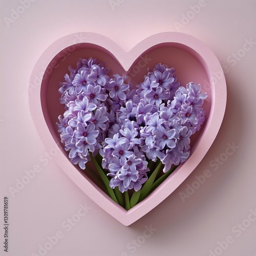 Colorful Hyacinths Arranged in a Heart-Shaped Box for a Romantic Celebration