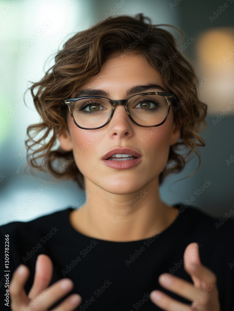 Fototapeta premium Dynamic woman sharing ideas in modern office portrait photography