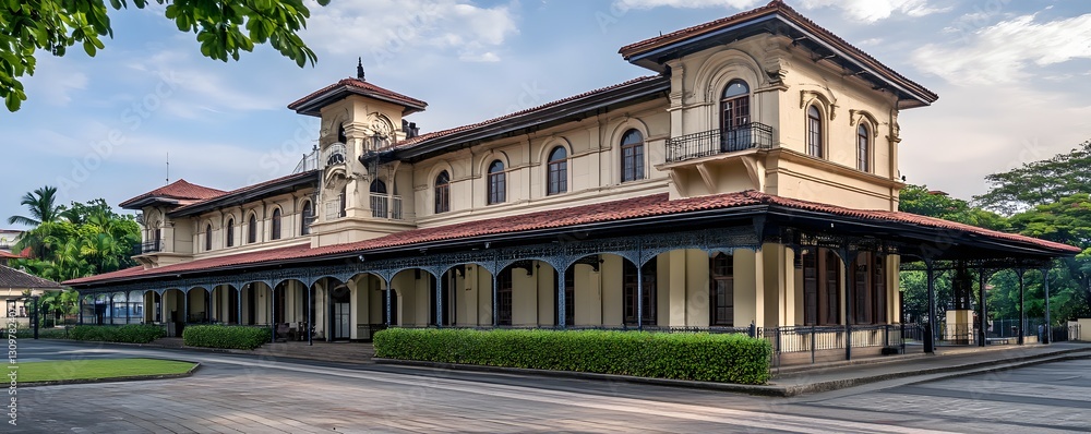 Fototapeta premium The historic San José Railway Station, showcasing Costa Rican heritage with its colonial architecture