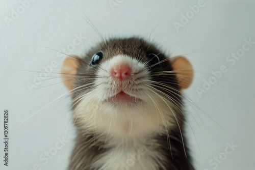 Cute Rat Looking up With Bright Eyes and Whiskers Against a Light Background