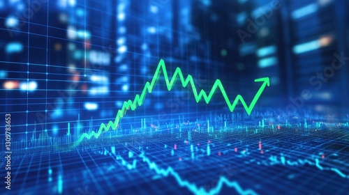 Green line rising upward as a financial market indicator