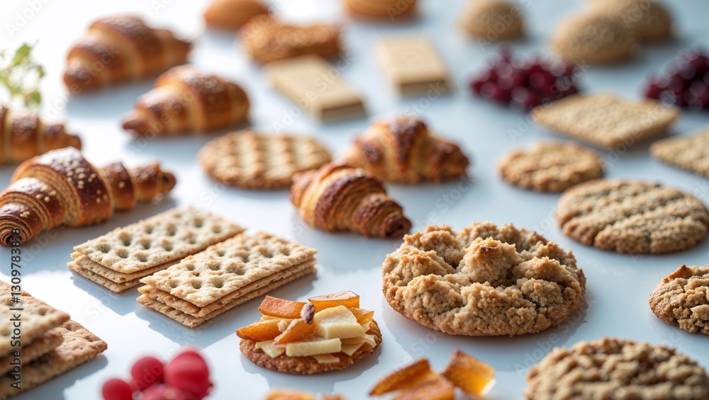 Variety of assorted baked goods with different textures and flavors arranged on a table Variety of assorted baked goods with different textures and flavors arranged on a table