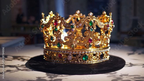 Golden Crown Adorned with Precious Stones – Regal Jewelry, Intricate Design, and Luxurious Shine in a Symbol of Royalty, Power, and Elegance