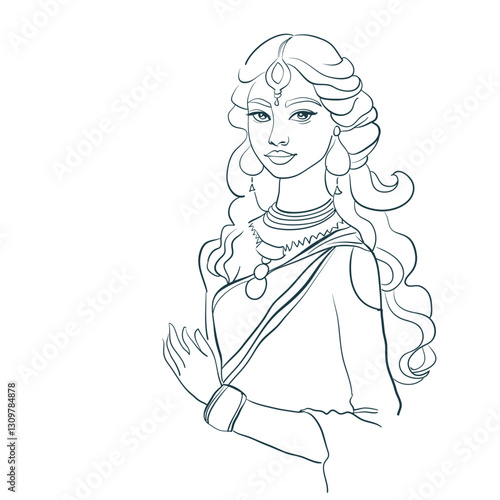 Indian beautiful girl vector illustration ethnic line art