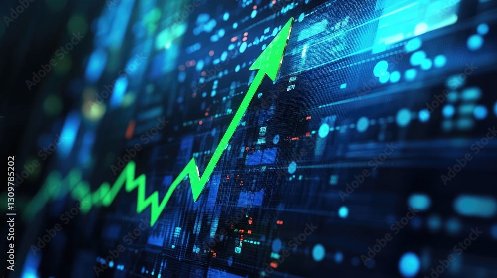 A green upward trend arrow displaying the financial market growth A green upward trend arrow displaying the financial market growth