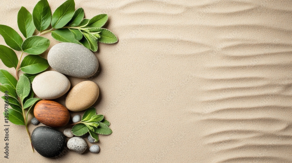 Obraz premium A collection of various stones and leaves assembled together showcasing nature's textures and organic beauty