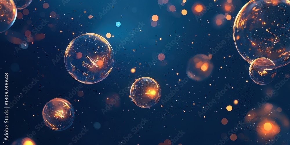 Fototapeta premium Floating glowing light bulbs on a dark blue background