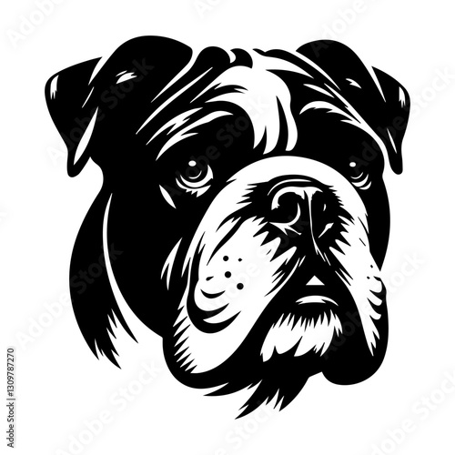 Bulldog's head is a black and white logo. EPS vector graphics.