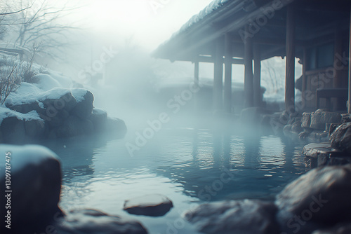 Wallpaper Mural Hot spring bathtub among snow, Relaxation and peaceful hot spring, Natural hot spring in winter. Torontodigital.ca