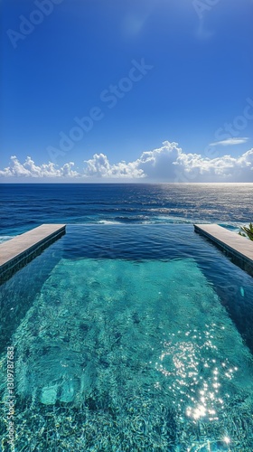 Infinity Pool Overlooks Serene Ocean Waters Under a Clear Sky